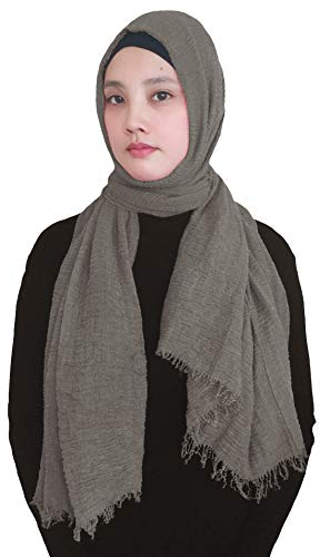 Lina & Lily Plain Colour Crepe Crinkled Scarf Hijab with Frayed Edges (Ash Grey)