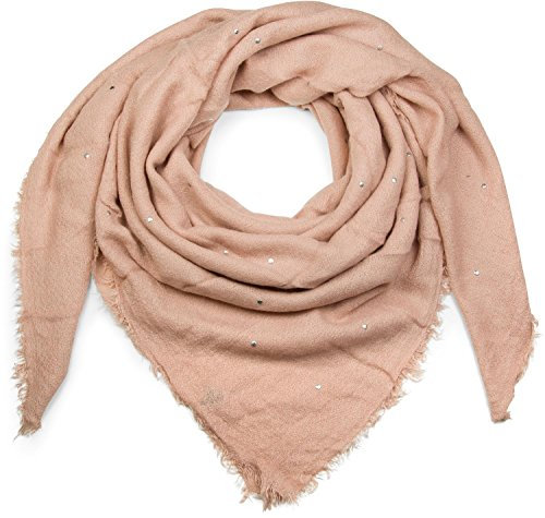 styleBREAKER Damen Feinstrick Viereckstuch mit Nieten und kurzen Fransen am Saum, Winter Schal, großes XL Tuch 01018147, Farbe:Altrose