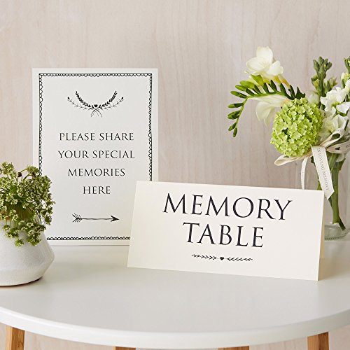 ANGEL & DOVE Set of 2 Ivory Funeral Signs 'Memory Table' & 'Share Your Memories' - Condolence, Memorial, Celebration of Life