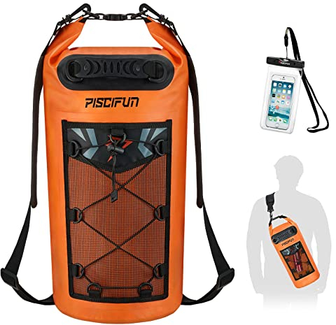 Piscifun Wasserdicht Dry Bag Rucksack Schwimm Dry Rucksack für Wassersport - Angeln Bootfahren Kajak Surfen Rafting Camping Geschenke für Männer und Frauen orange 20L