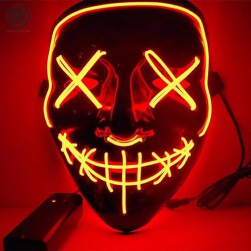LED Light Up Stitched Purge Mask, 3 Light Modes Colourful Rave Full Face Mask Cosplay Glow for Halloween/Christmas/Bonfire Night/Festival Costume Party Accessories