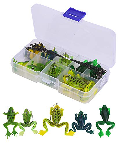 10 Stück Soft Frosch Angelköder, Künstlicher Froschfischköder Köderhakenset Anti Biss Drahtverbinder Angelzubehör Kit