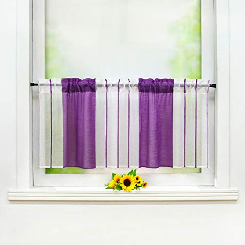 Joyswahl Scheibengardine mit modernem Streifen Design Bistrogardine mit Tunnelzug »Heiko« Transparente Gardine Stores BxH 90x60cm Violett 1er Pack