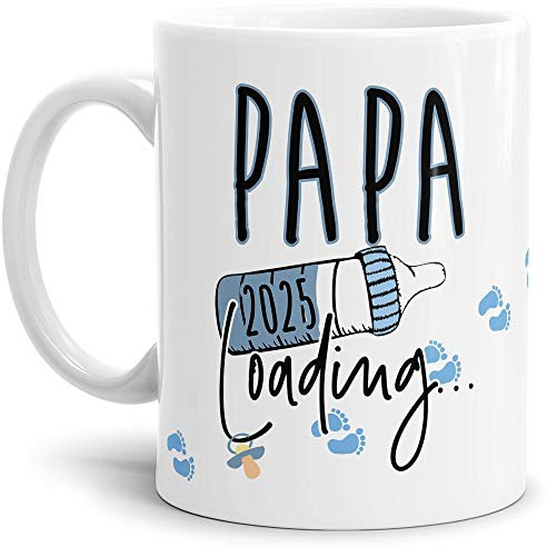 Tasse Babynews Du wirst Papa 2025 - Geschenkidee/Ladebalken/Endlich Schwanger/Schwangerschaft verkünden/Baby - Weiß