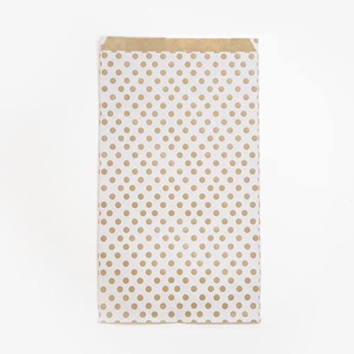 Clairefontaine 394111C - Un Sachet De 50 Pochettes Kraft - 24x35+6cm - Motif : Pois Sur Fond Blanc - Idéal Pour : Confiseries, Bonbons, Livre, Bijoux, Emballage Cadeaux, Pochette cadeau Kraft