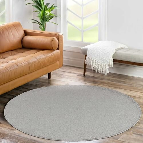 Teppium Moderner Kurzflor Teppich Wohnzimmer 200 cm Rund Creme - Waschbarer Teppich Dichtere, Flauschig, Extra Weich und Einfarbig - für Schlafzimmer, Esszimmer oder Küche