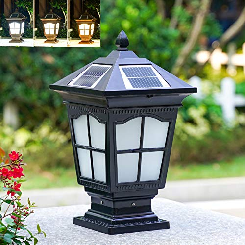 WRMING LED Solar Sockelleuchte Außen Vintage Gartenlampe mit Fernbedienung Dimmbar Außenleuchte Antiker Design IP65 Pollerleuchte Aluguss Weg-Beleuchtung, Timing, H43cm, 2200mAh,Schwarz