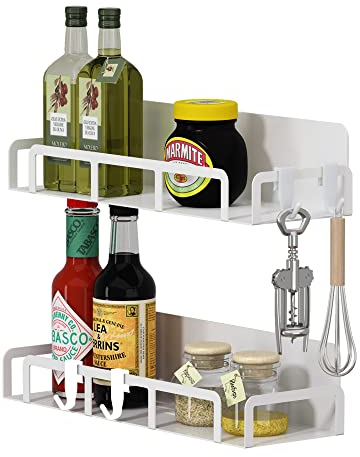 Magnetisches Gewürzregal, magnetische Ablage für Kühlschrank, einstufiges Kühlschrank, Gewürzaufbewahrungsregal, platzsparende für Küche, Metallschrank zum Halten von Gewürzen, Gläsern, 2 Stück, Weiß