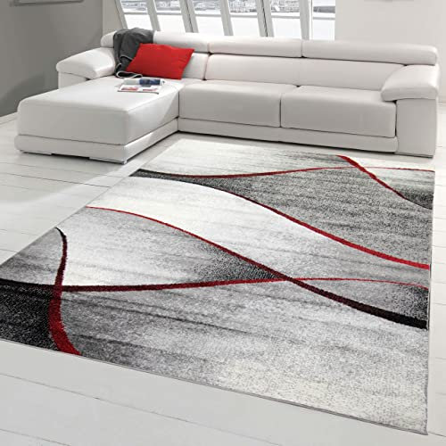 Teppich-Traum moderner Wohnzimmer Teppich Wellen Design in rot grau anthrazit - pflegeleicht Größe 120x170 cm