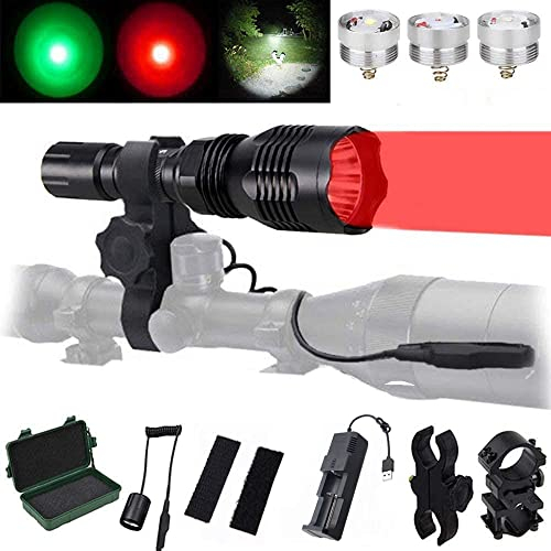 VASTFIRE con Linternas LED Intercambiables (Rojo, Verde, Blanco), Linterna de Caza Montada en el Visor, Adecuada para la Caza Nocturna de Jabalíes, Coyotes, Mapaches, Jabalíes y ,Apaches