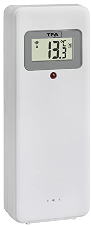 TFA Dostmann Zusatz-/ Ersatzsender Temperatur, 30.3248.02, für 60.4521.01| 35.1163.01, mit Display, kabellose Temperaturübertragung, weiß