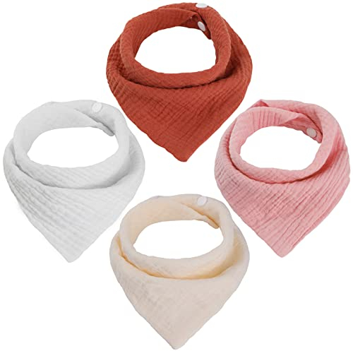 WD&CD 4 Stück Baby Dreieckstuch Lätzchen, Doppellagig Weiche & Absorbierende Musselin Halstüch Sabberlätzche mit 2 Verstellbares Druckknopf - B
