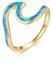 SALAN Weiblicher Regenbogen-geburtsstein 925 Sterlingsilber-Wellen-Ringe Für Frauen-Mann-blauen Feueropal-Ring-Weinlese-hochzeits-schmuck