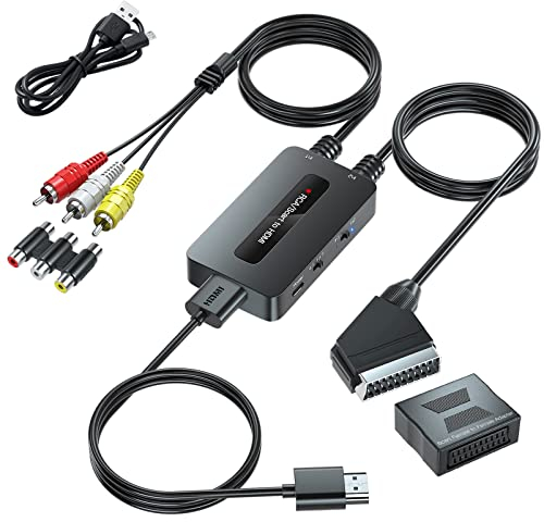 Kirolle 2 in 1 Convertitore da RCA Scart a HDMI Doppia Modalità, Supporta il Rapporto di Aspetto 4:3/16:9 HDMI, Convertitore da AV Composito RCA a HDMI Compatibile con N64, Wii, PS2, DVD, Sky