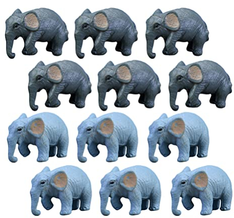 jojofuny 12 Stücke Mini Elefant Figur Wald Tierfiguren Glücksbringer Elefant Figuren Statue Kuchendeckel Dschungel Spielfiguren Puppenhaus Ornament Fee Garten Deko Party Kinder Mitgebsel