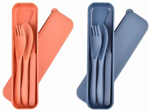 Divons 2 Piezas Cubiertos Camping,con cajas de almacenamiento porta cubiertos,Cubierto multifunción reutilizable,adecuado para picnic, camping, oficina y fuera(Naranja, azul)