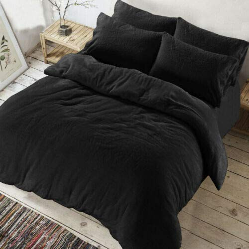 CHILIMILII Teddy Fleece warm Cuddly Duvet/Quilt Cover set, Luxury Sharpa Fleece Duvet covers, Soft, Cosy,Thermal & Warm Teddy Duvet Cover sets with matching pillowcases (Black, Super King)