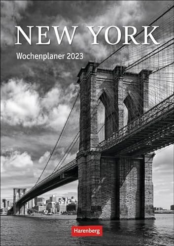 New York - Wochenplaner 2023 - Harenberg-Verlag - Wochenkalendarium - 53 Blatt mit schwarz-weiß-Aufnahmen der Metropole - Wandkalender - 25 cm x 35,5 cm