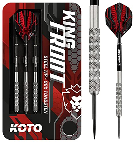 KOTO - King Front 90% Darts 22 G, Silber, Darts Set inkl. 3 Barrels, 2 SetsFlights + Shafts & Dartwallet, Firm Ringgrip