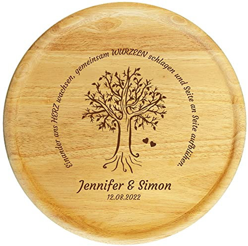 Sterngraf Servier-Teller 32 cm mit Gravur (Namen) personalisierter Holz Deko-Teller, Geschenke zur Hochzeit Vermählung Geburtstagsgeschenke, Hochzeitsgeschenke für Paare, Baum Motiv S10