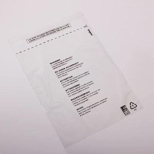 (100 Pack) 8 x 10 inch CPP Garment Bags, Clear cellophane plastic Recyclable self Seal Packaging Bags with Printed Warning, Clothing, t-Shirts, Gifts and More