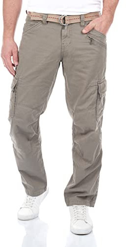 Timezone Cargohose Herren mit Gürtel BenitoTZ Loose Fit Cargo Hose Taschen Baumwolle, Farbe:Perl Grey (8435), Größe:32W / 30L