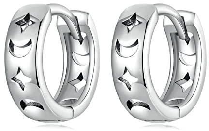 BEDT Pendientes De Aro De Plata De Ley 925 con Forma De Luna Y Estrella para Mujer, Hebillas De Oreja A La Moda, Joyería Fina