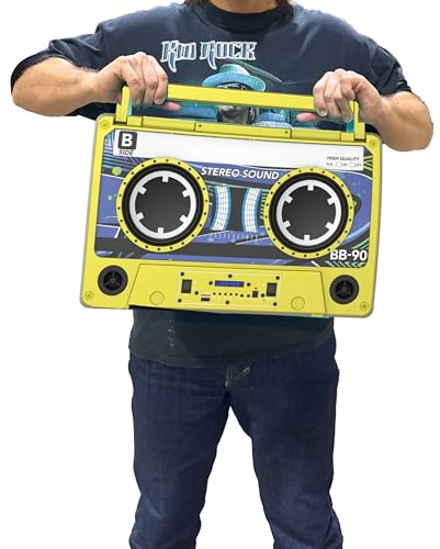 Bumpboxx Remixx Retro Bluetooth Boombox | Portable Cassette-Style Speaker with High-Fidelity Sound & Wireless Mic | Highlighter Yellow