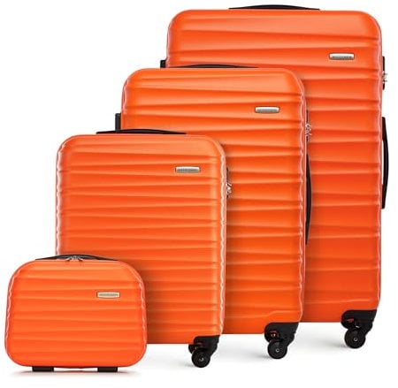 WITTCHEN Reisekoffer 4er Koffer-Set Rollkoffer Trolley Handgepäck Gepäck Reisekoffer Set Hartschale aus ABS 4 Spinner-Rollen Zahlenschloss Groove Line orange Lufthansa/Eurowings/Ryanair/Condor