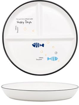 Hoshisea Piatti da Pranzo Ceramica, Piatti Snack con Scomparti, Piatti Divisi In Ceramica, Piatto in Ceramica Bambini, per Pasti Divisi, Feste, Snack, Dessert (Motivo B Pesce)