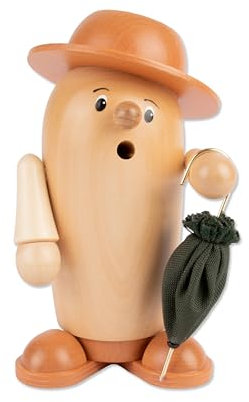 Holzwaren Egermann Rauchmann/Räucherfigur Rudi aus Holz - Motiv: mit schwarzem Schirm - Maße: ca. 9 x 8 x 17 cm - Made in Germany
