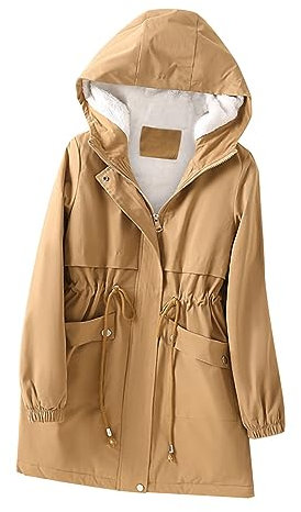 Susenstone Manteau de Pluie Longue pour Femme en Laine Polaire Manteau à Capuche Coupe-Vent Imperméable d'Extérieur Mi-Longue Manteau Imperméable Slim Fit à Capuche Amovible Veste d'Extérieur Parka