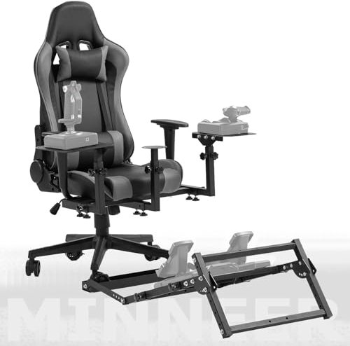 Minneer Racing Wheel Stand with Gray Gaming Chair Fit for Logitech Thrustmaster Fanatec Hotas Warthog G25 G29 G920 Driving Sim Stand with 3 Flight Shifters Not Included Wheels Pedals