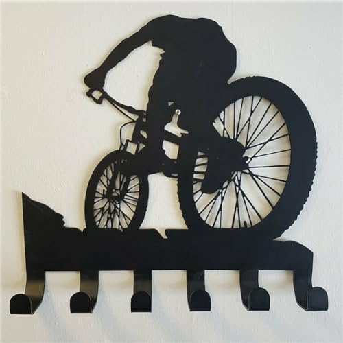 CCWORAN Mountainbiking Schlüsselhalter Wandmontage Haken Schlüsselbrett Aufhänger Schwarz Metall Flur Dekor Dekor Kunst Fahrrad Radfahren Geschenke Männer Junge