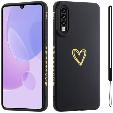 Jeelar ESONG Silikon Handyhülle für Samsung Galaxy A50/A30S/A50S Schutzhülle mit Süße Liebe Herzform für Mädchen/Frauen,UltraDünn Bumper Telefonhülle Cover mit Handschlaufe,kameraschutz Case Schwarz