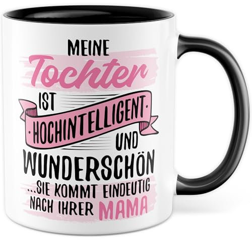 Tazza con scritta divertente – regalo mia figlia è molto intelligente e bella...lei arriva dopo la tua mamma – tazza da caffè 330 ml in ceramica – famiglia mamma bambino ragazza