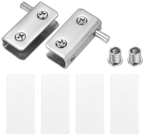 sourcing map Adjustable Glass Door Hinges Clamp, 1 Pair Stainless Steel Cabinet Glass Door Pivot Hinge Clip for 5-8mm Thickness Glass, Silver 40x10x20mm
