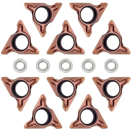 10 Stück R-Einsätze Hartmetall-Dreheinsätze mit 5 Lagern, Wendeschneidplatten für Drehmaschinen-Drehwerkzeughalter, Ersatzeinsatz (10 R-Einsätze + 5 Lager)