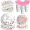 Suhelkit Floral Baby Shower Decorations Tableware Girl, Wildflower Baby in Bloom Party Supplies, Paper Plate, Napkin, Cup, Cutlery, Wild Flower Table Decorations, 24 Guests