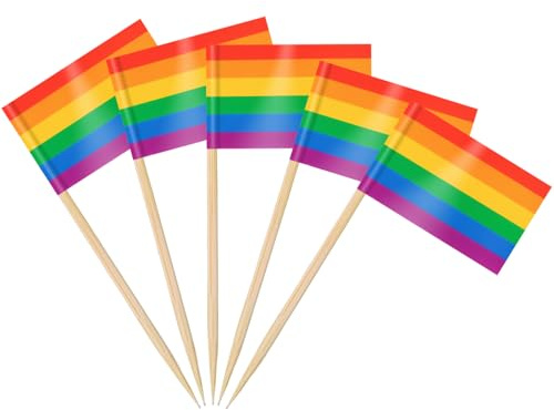 AhfuLife Banderas de palillos de dientes arcoíris para decoraciones de orgullo, 200 palillos de cóctel con bandera del día del orgullo, mini palillos de dientes del orgullo LGBTQ, decoración de pastel