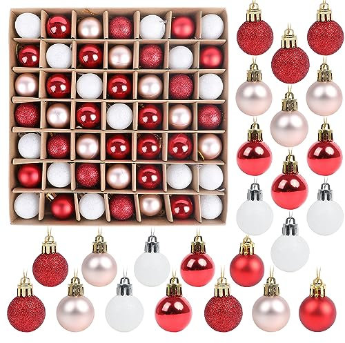 SULOLI 49 Pezzi Palline di Natale,Accessori Decorazioni Albero di Natale,Addobbi Palline per Albero di Natale (Bianco-Rosa-Rosso)