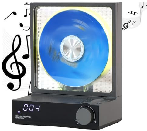 CHANGLKJ Lettore CD Portatile da Tavolo, Altoparlante CD Ricaricabile con Effetti di Luce RGB Colorati E Porta del Cestino con Aspirazione Magnetica Trasparente, Compatibile con Telefono/Tablet