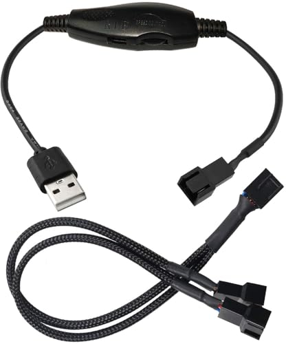 Gebildet Nuevo Cable Adaptador de Corriente con Funda para Ventilador de PC de 12 V, Elevador de Voltaje USB a 3 y 4 Pines, Cable Divisor de 1 a 2 con Interruptor y Regulador de Velocidad