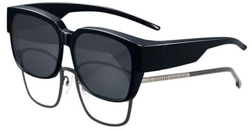 Überzieh Sonnenbrille, Sonnenbrille für Brillenträger, Quadratische Sonnenbrille zum Überziehen für Brillenträger, Ideal für Fahren, Angeln, Golf, Hochwertige Fit-over Polbrille in Trendigem Design