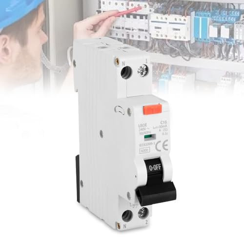 FI/LS-Schalter 16A, FI Schutzschalter, 30mA Fehlerstromschutzschalter, 1P+N 6kA FI-Schalter mit RCBO 16Amp Nennstrom RCD-geschützter Leistungsschalter, FI/LS Schalter Sicherungsautomat, 230V, Typ A