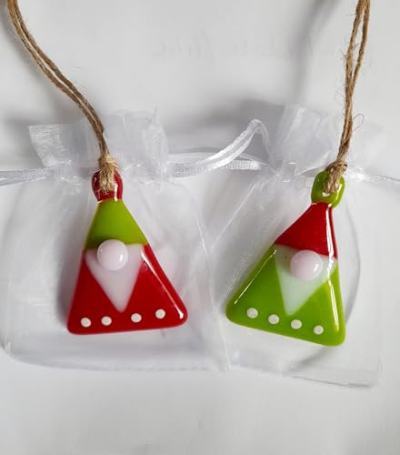 Handmade Fused Glass Gnome Gonk Christmas Tree Decorations Choice Of Colours (Set Of Two)