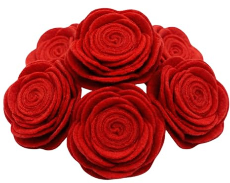 edelkern 6x Filz Rosen Deko Rot – Hochwertige Filzblumen zum Basteln, Nähen & Kleben – Rosenköpfe als Streudeko & Tischdeko für Hochzeit, Taufe, Geburtstag & DIY Floristik (Ø 6cm)