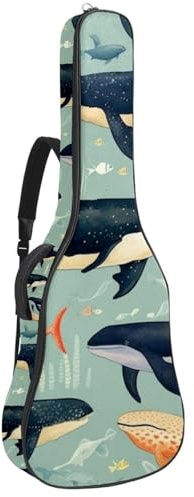 Bassgitarrentasche mit bunten Unterwasserwalen, Tasche für Akustikgitarre, 101,6 cm - 104,1 cm, wasserdichte Oxford-E-Gitarre, Gigbag für akustische Konzertgitarre, Ukulele, Bunte Unterwasserwale,
