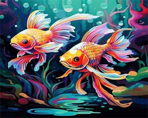 Yoonqun Malen Nach Zahlen Erwachsene,Marine Koi Paint by Numbers Malen Nach Zahlen Set,DIY mit Pinseln und Acrylfarben Handgemalt Ölgemälde Leinwand für Home Décor,mit Rahmen 60x75cm