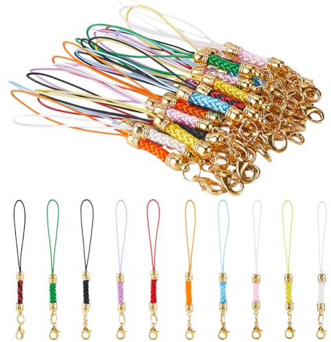 SUNNYCLUE 1 Box 30 Stück 10 Farben Telefon Lanyard Mit Karabinerverschluss Telefongurte Charms Handy Lanyards Aus Polyester Lariat Charm Schnur Ringschnüre Mit Goldenem Karabinerverschluss Für Handy S